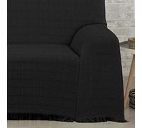 DALINA Colcha Multiusos Sofa,Manta Foulard,Plaid para Cama,Cubresofa Cubrecama,Comoda Practica y Suave. Poliester Algodón con Bordaje de Guadro Negro 125X180CM