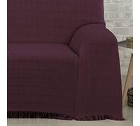 DALINA Colcha Multiusos Sofa,Manta Foulard,Plaid para Cama,Cubresofa Cubrecama,jarapas,Comoda Practica y Suave. Poliester Algodón con Bordaje de Guadro Marron Morado,
