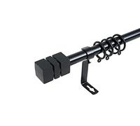 Dalina Textil Barra Extensible para Cortina con terminales en Estilo de Moderno - Barra Cortina Básica Rectángula incluiye Soportes y Anillos de Plásticos(Negro, 120-210cm)