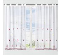 Dalina Textil - Cortina de Cocina Translúcido con Bordado, Visillo Transparente para Cocina, Comedor, Marco de Puerta 2 Piezas Tejido Gasa Fina con Bordaje Blanco 100x140cm