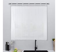Dalina Textil - Cortina de Cocina Translúcido con Bordado, Visillo Transparente para Cocina, Comedor, Marco de Puerta 1 Pieza Tejido Gasa Fina con Bordaje Blanco 140x140cm