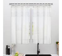 Dalina Textil - Cortina de Cocina Translúcido con Bordado, Visillo Transparente para Cocina, Comedor, Marco de Puerta 2 Piezas Tejido Gasa Fina con Bordaje Blanco 100x140cm