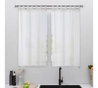 Dalina Textil - Cortina de Cocina Translúcido con Dibujos, Visillo Transparente para Cocina, Comedor, Marco de Puerta 2 Piezas Tejido Gasa Fina con Bordaje Blanco 100x140cm