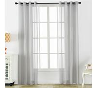 Dalina Textil - Cortina Salón Dormitorio Translúcido Liso con Rayas Color Gris Perla - Visillo con Ojales Poliéster Color Sólido para Salón Dormitorio 2 Unidades 140x260cm
