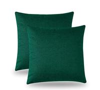 DALINA Textil - Fundas de Cojines 2 Unidades de 45 x 45 cm - Fundas para Almohadas con Cremalleras diseño Lino Laminado por Las Dos Caras - 2 Fundas Verde Botella