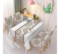 DALINA Textil - Juego de Mantal y Funda de Silla, Mantel de Mesa Rectangulo 140 x 180, 4 Fundas para Silla con Elastico, 100% Poliester, Estampado Moderno.