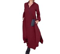 DALIT Vestido de mujer, vestido casual de otoño e invierno, vestido de manga larga con cuello en V de color sólido, ropa de mujer (color: 3, talla: M)