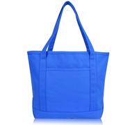 DALIX 20"""" Solid Color Cotton Canvas Shopping Tote Bag in Royal Blue