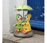 Dally Dally Puddle Patos de jardín, adornos de jardín, par de patos, 32 cm de altura con paraguas desmontables, sobre rocas