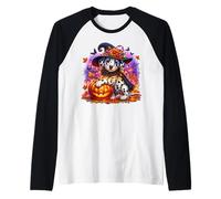 Dalmatian Dog Halloween Graphic with Spooky Pumpkin Face Camiseta Manga Raglan