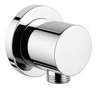 Daloual Codo de conexión de pared redondo de ½ pulgada - Latón cromado con roseta de empuje ajustable libre, junta interior y válvula antirretorno - Acabado cromado duradero - Codo de conexión para