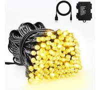 Dalugo Cadena de luces con batería, 5 m, 50 LED, USB, con temporizador, 8 modos, IP65, resistente al agua, luz blanca cálida, iluminación de Navidad, exterior para árbol de Navidad, decoración de