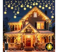 Dalugo Cadena de luces para exteriores, 10 m, 240 ledes, azul y blanco frío, con temporizador de 6 horas, 8 modos, funcionamiento con red, resistente al agua, iluminación navideña para balcón, porche