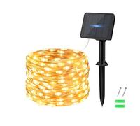 Dalugo Cadena de luces solares, Guirnaldas Iluminacion Exterior, 50 ledes, 5 m, luz blanca cálida, resistente a la intemperie, alambre de cobre para jardín, terraza, patio, árbol, fiesta, cumpleaños