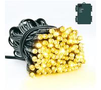 Dalugo Guirnalda de luces de color blanco cálido, 5 m, 50 LED, con temporizador, resistente al agua IP65, funciona con pilas, para interior y exterior, decoración navideña (cable verde)