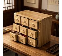 Dalumian Armario de boticario de 3 Niveles, Caja de Almacenamiento de Hierbas con 9 cajones, Organizador de cajones de Escritorio de Madera Retro, Organizador de fichas para Farmacia, Hospital(B)