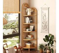 Dalumian Estantería esquinera Vintage, librería Alta de bambú de Estilo Industrial Moderno, Estante Almacenamiento de 5 Niveles, estantería esquinera Multifuncional para Sala de Estar(Wood Color)