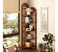 Dalumian Estantería esquinera Vintage, librería Alta de bambú de Estilo Industrial Moderno, Estante Almacenamiento de 5 Niveles, estantería esquinera Multifuncional para Sala de Estar(Walnut)