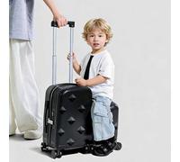 Dalumian Maleta con asiento para niños - Maleta de cabina rígida, ligera y adorable, con ruedas y asa telescópica; ideal para viajes y excursiones de estudio(Black,20")
