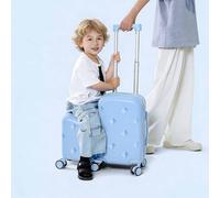 Dalumian Maleta con asiento para niños - Maleta de cabina rígida, ligera y adorable, con ruedas y asa telescópica; ideal para viajes y excursiones de estudio(Blue,18")