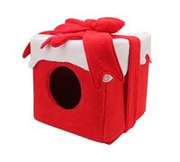 Dam Skerisi Cama navideña para Gatos, Tienda navideña para Gatos con diseño de Caja de Regalo, Material Suave y lanoso y Colores Vivos, acogedora Cueva-Cama para Gatos, Gatitos y Mascotas (Roja)