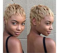 Dama africana pelo corto pelo rizado peluca rubia sintética resistente al calor peluca cabeza llena peluca 8 "80G tan natural que parece pelo real, ideal para disfraces y fiestas, 001
