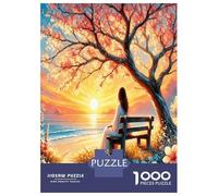 Dama Atardecer Árbol 1000 Piezas Puzzle Paz Serena del Atardecer Paquete De Puzzle, Cochetón Premium - Hit Entre Los Mayores, Regalo De Inauguración, Diversión En Casa O Fiestas 38x26cm/1000pcs
