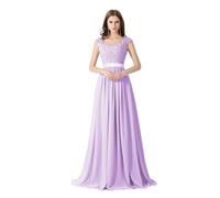 Dama De Honor Vestido Vestidos de Dama de Honor de Gasa con Encaje y Cuentas, for Boda, Corte en A, sin Mangas, Espalda Hueca, Largos, Formales, for Fiesta de Noche y graduación(Purple,18W)