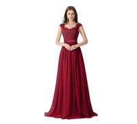 Dama De Honor Vestido Vestidos de dama de honor plateados, elegantes, largos, con cuentas, lentejuelas, corpiño de encaje, gasa, escote en V, corte A, vestidos de noche for fiesta de boda(Burgundy,8)