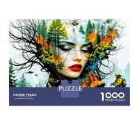 Dama del bosque en llamas 1000 Piezas Puzzle Adultos Fusión surrealista con la naturaleza Puzzle Clásico, Cartón Reciclado - Hit De Las Familias, Entrena El Cerebro, Regalo De Aniversa 70x50cm/1000pcs
