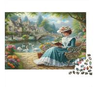 Dama Elegante Junto al Lago Puzzle de 1000 Piezas Papel para Adultos Escena Rural Relajación Concentración Interacción Familiar Decoración 70x50cm/1000pcs
