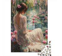 Dama Elegante Junto al Lago Puzzle de 1000 Piezas Papel para Adultos Jardín de Ensueño Relajante Decoración Familiar Regalo 52x38cm/1000pcs