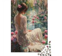 Dama Elegante Junto al Lago Puzzle de 1000 Piezas Papel Puzzle para Adultos Jardín de Ensueño Puzzle para Toda la Familia Relajación Regalo 52x38cm/1000pcs