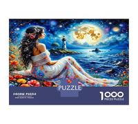 Dama mar Luna 1000 Piezas Puzzle Clásico Gracia romántica de la Costa Paquete De Puzzle, Cartón Premium - Hit Entre Los Mayores, Regalo De Inauguración, Diversión En Casa O Fiestas 70x50cm/1000pcs