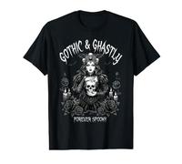 Dama Oscura Espeluznante gótica y espantosa con Calavera y Rosas Camiseta gráfica económica