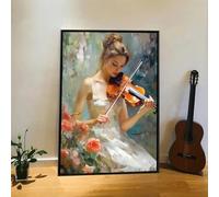 DAMAIART Arte de pared vintage, elegante mujer, violín, pintura al óleo impresa en lienzo, arte musical, chica, carteles e impresiones para sala de estar, 70 x 100 cm, sin marco