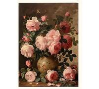DAMAIART Canvas Painting, Vintage Floral Bouquet Canvas Print Home Decor- Elegant Pink Roses and Peonies in Classic Vase Wall Art(40x60cm/Frameless)