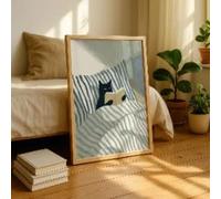 DAMAIART Cat Reading Print - Black Cat Wall Art, Cosy Bedroom Poster, Book Lover Cat Illustration, In Bed Print, Reading Decor(50x70cm/Frameless)