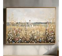 DAMAIART Jesus and Little Girl Walking in Flower Field Painting Pictures Christian Wildflowers Prints Religious Home Wall Decor(20x30cm/Canvas Wrap)