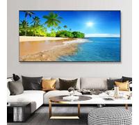 DAMAIART Large Wall Art Beach Sea Seascape Landscape Island View Canvas Painting Palm Tree Posters and Prints Home Decor Pictures 65x130cm Frameless