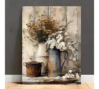 DAMAIART Lienzo vintage de granja, decoración de pared con margaritas y flores rústicas, pósteres florales (40 x 60 cm, envuelto en lienzo)