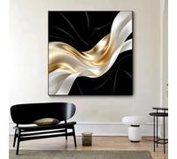 DAMAIART Modern Abstract Canvas Wall Art 2D Texture Poster Print Minimalist Black White Canvas Painting For Living Room Decor(40x40cm/Inner Frame)