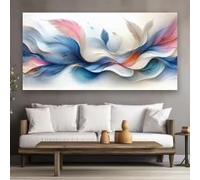 DAMAIART Modern Abstract Line Blue Pink Feather Poster and Prints, Canvas Painting, Modern Wall Art For Living Room Home Decor(50x90cm/Canvas Wrapped)