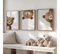 DAMAIART Póster de oso para guardería, decoración de pared, póster de oso que mira a escondidas, mural de animales del bosque, impresiones en lienzo, decoración del hogar (50 x 70 cm, sin marco)