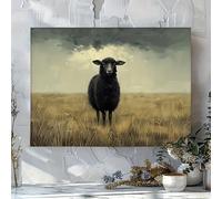DAMAIART Vintage Black Sheep Canvas Art French Country Style Cottage Wall Decor, Living Room Wall Art Prints Home Decoration(50x70cm/Frameless)