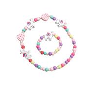 Damaiyyy Colgante Flores Niñas Collar Pulsera Set, Niños Flores Joyas de Madera Kit Collar de Cuentas de Madera Elásticas Flores Princesa Beads Regalo para la Fiesta de Cumpleaños Pretender