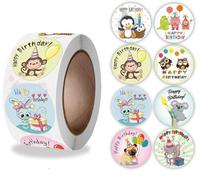 Damaiyyy Feliz Cumpleaños Pegatinas para Niños,Caramelo Etiqueta Redonda 500 Etiquetas de Papel Redondas para Decoración de Fiesta de Cumpleaños de Navidad