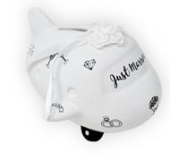 damaloo Hucha Avión Boda - Just Married Fondo Luna de Miel - Alcancía Viaje de Cerámica - Regalo para Novios - Ahorro Grande - Cofre Dinero Vacaciones - Recuerdo de Boda con Cerradura