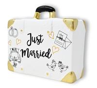 damaloo Hucha de Boda - Caja de Ahorro para Luna de Miel - Alcancía Grande de Cerámica - Regalo Original para Novios - Caja para Dinero - Decoración de Boda - Just Married - Cofre de Ahorro