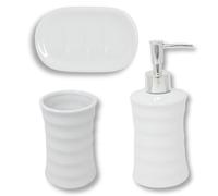 damaloo Juego de 3 piezas de baño de cerámica - Accesorios de baño blanco con dispensador de jabón, vaso para cepillos de dientes y jabonera - Organizador de habitación de baño - Accesorios de baño